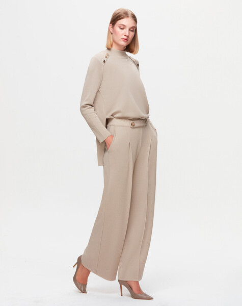 T25K-7010 Button Detailed Wide Leg Trousers - 2