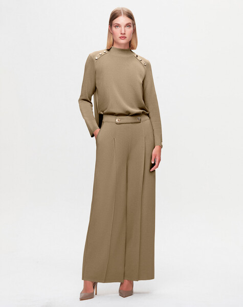 T25K-7010 Button Detailed Wide Leg Trousers - 6