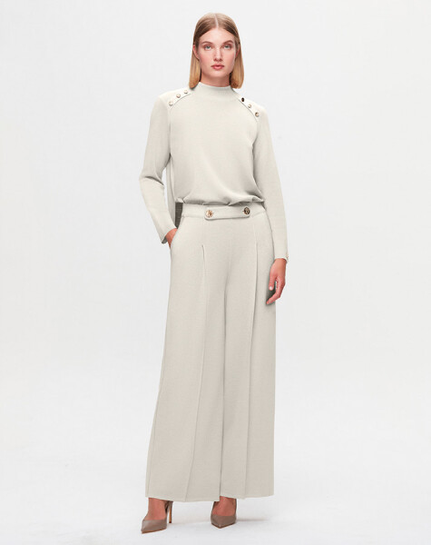 T25K-7010 Button Detailed Wide Leg Trousers - 7