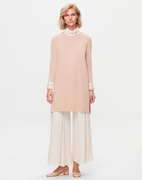 T25K-7012 Örgü Teknikli Bol Paça Triko Pantolon FEDE-ECRU / DIDO-BEİGE - 1