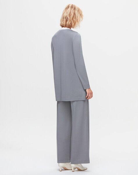 T25K-7013 Önü Şerit Detaylı Bol Paça Pantolon DARK BLUE - 21