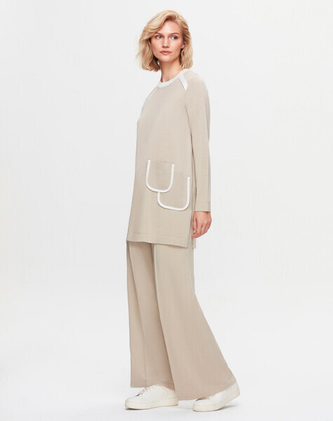 T25K-7013 Önü Şerit Detaylı Bol Paça Pantolon DARK BLUE - 3