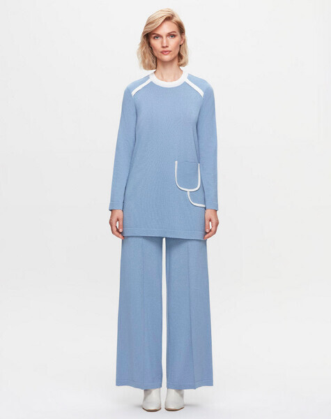 T25K-7013 Önü Şerit Detaylı Bol Paça Pantolon DARK BLUE - 14