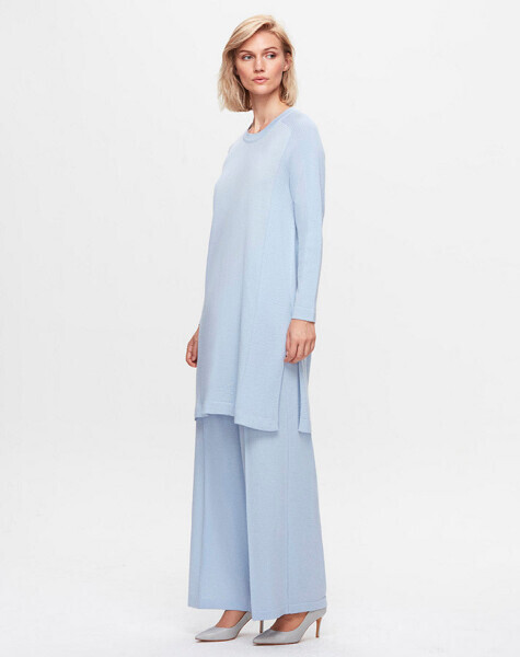 T25K-7013 Önü Şerit Detaylı Bol Paça Pantolon LIGHT BLUE - 1