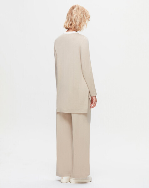 T25K-7013 Önü Şerit Detaylı Bol Paça Pantolon RIVER - 5