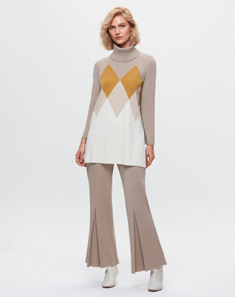 T25K-7014 Önü İspanyolon Kesim Bol Paça Pantolon FEDE-ECRU - 1