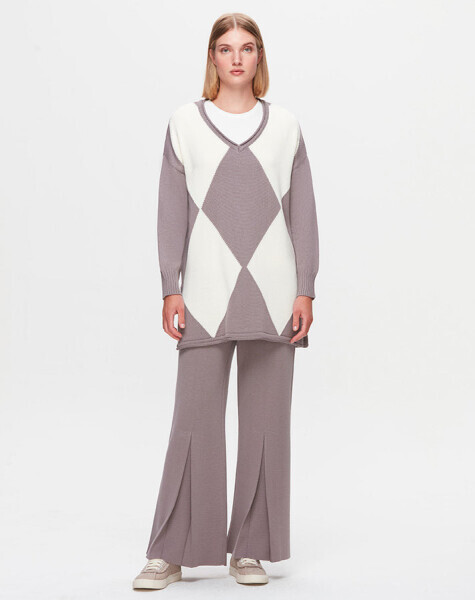 T25K-7014 Önü İspanyolon Kesim Bol Paça Pantolon FEDE-ECRU - 12