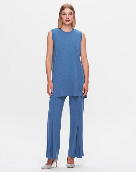 T25K-7014 Önü İspanyolon Kesim Bol Paça Pantolon PB15E-DARK BLUE - 1