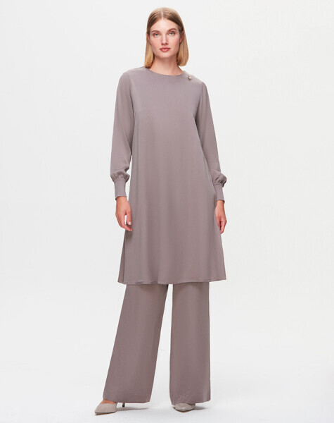 T25K-7015 Bol Paça Cupro Pantolon MİNK 