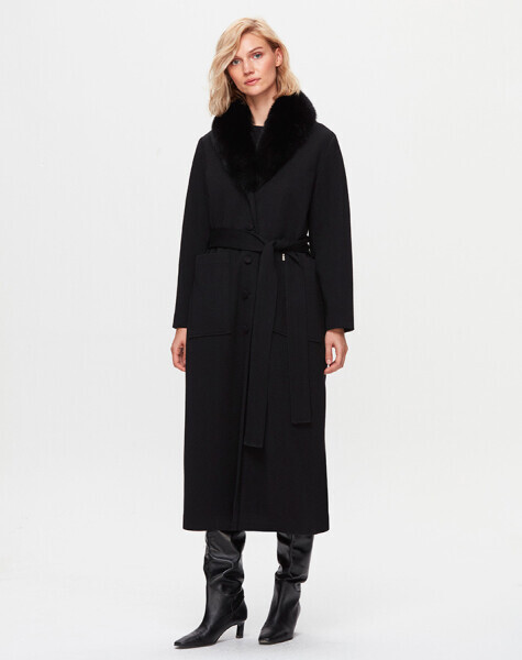 T25K-8000 İki Cepli Beli Kuşaklı Manto BLACK - 1