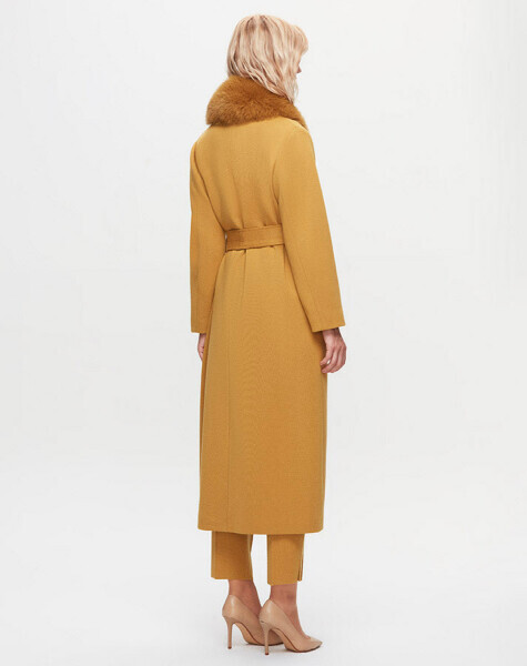 T25K-8000 İki Cepli Beli Kuşaklı Manto DOTE-MUSTARD - 2