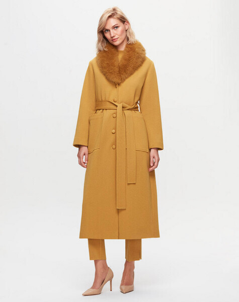 T25K-8000 İki Cepli Beli Kuşaklı Manto DOTE-MUSTARD - 1
