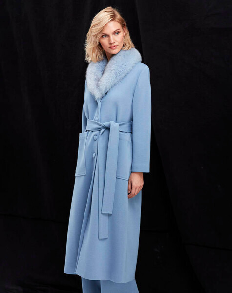 T25K-8000 İki Cepli Beli Kuşaklı Manto PB13E-BLUE - 3