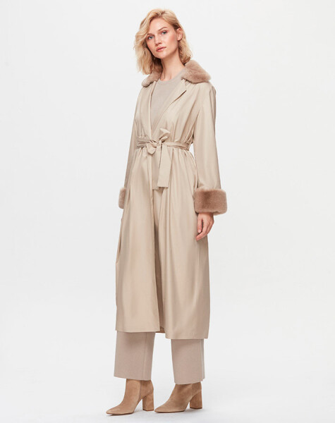 T25K-8005 Fur Knitwear Lined Trench Coat - 4