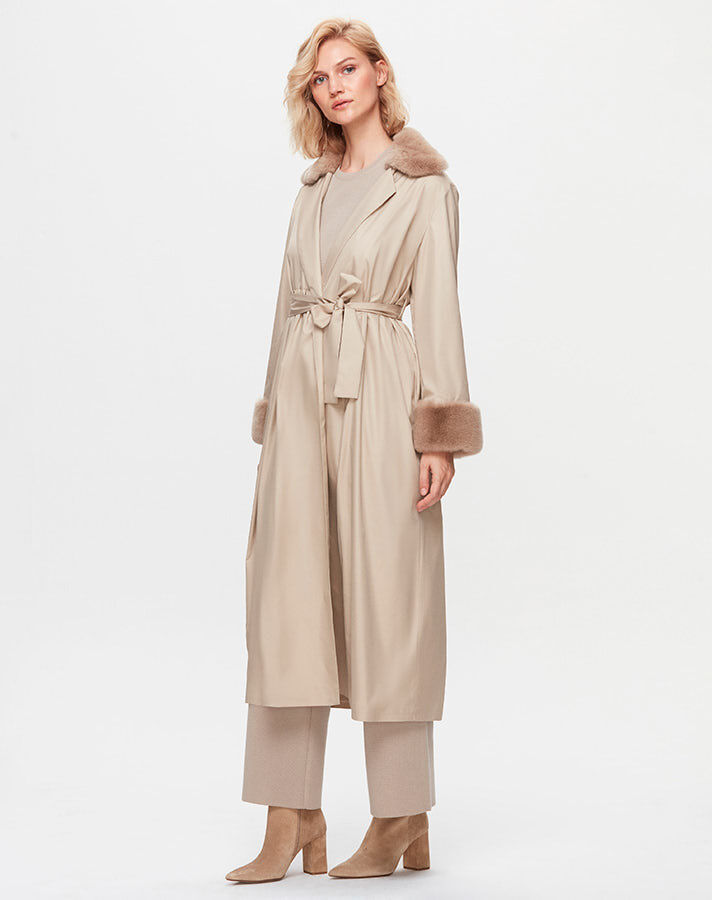 T25K-8005 Fur Knitwear Lined Trench Coat - 4