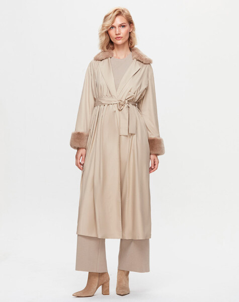 T25K-8005 Fur Knitwear Lined Trench Coat - 7