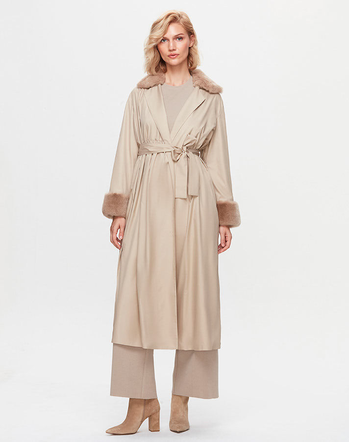 T25K-8005 Fur Knitwear Lined Trench Coat - 7