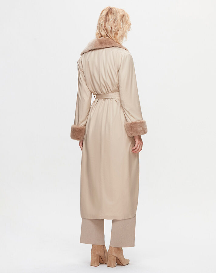 T25K-8005 Fur Knitwear Lined Trench Coat - 8