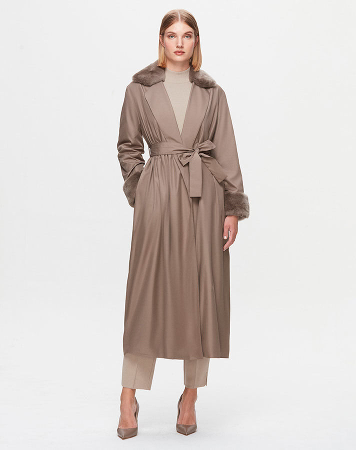 T25K-8005 Fur Knitwear Lined Trench Coat - 11