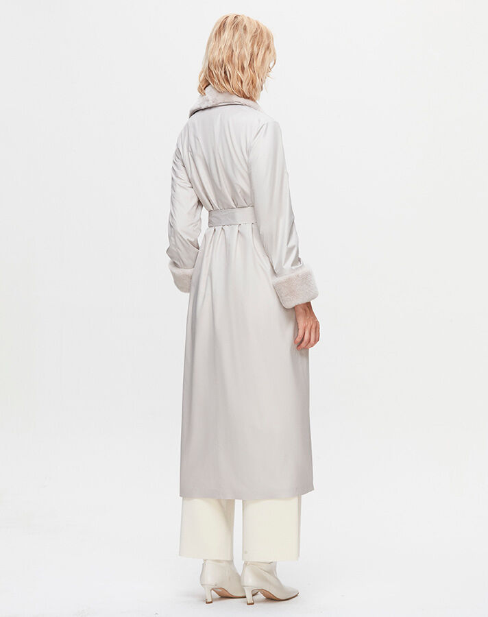 T25K-8005 Fur Knitwear Lined Trench Coat - 2