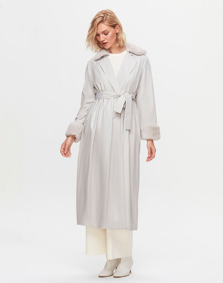 T25K-8005 Fur Knitwear Lined Trench Coat - 3