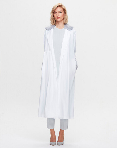 T25K-8005 Kürklü Triko Astarlı Trençkot WHİTE - 1