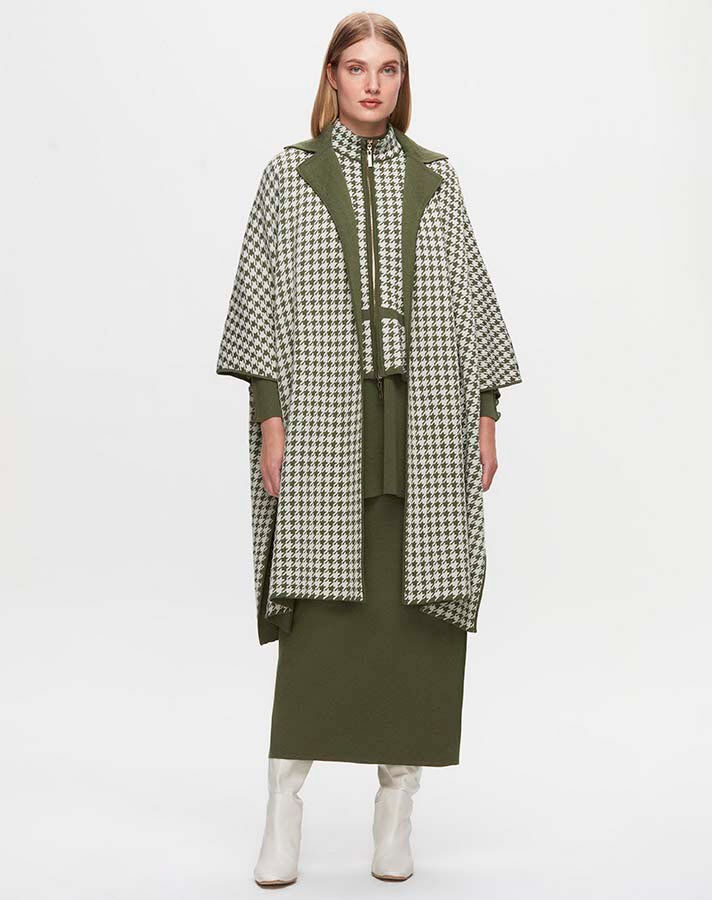 T25K-8007 Houndstooth Patterned Poncho - 4