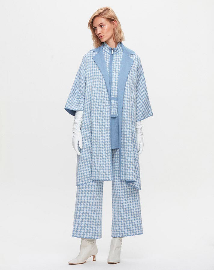 T25K-8007 Houndstooth Patterned Poncho - 7