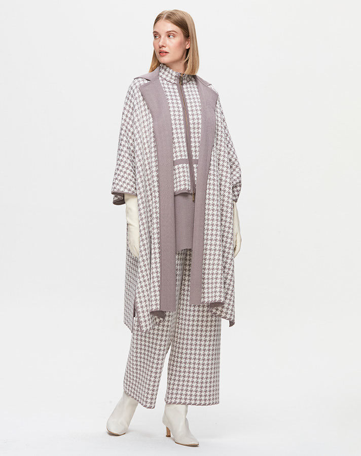 T25K-8007 Houndstooth Patterned Poncho - 9