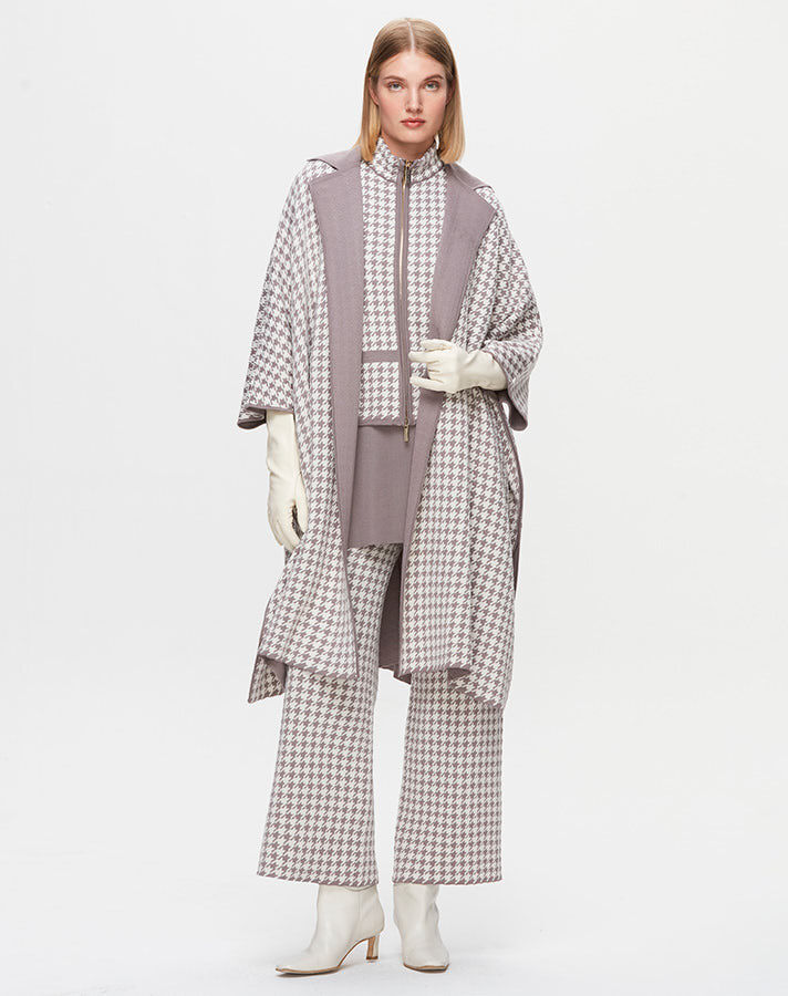 T25K-8007 Houndstooth Patterned Poncho - 10