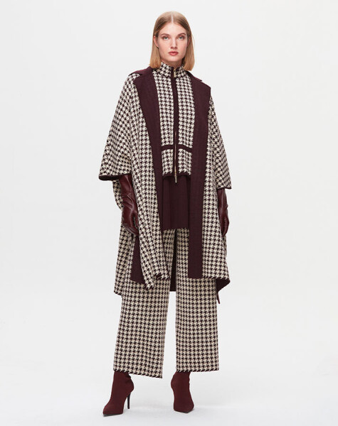 T25K-8007 Houndstooth Patterned Poncho - 12