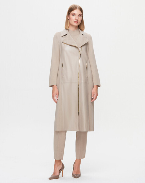 T25K-8010 Önü Deri Fermuarlı Ceket 8YR71-STONE - 1