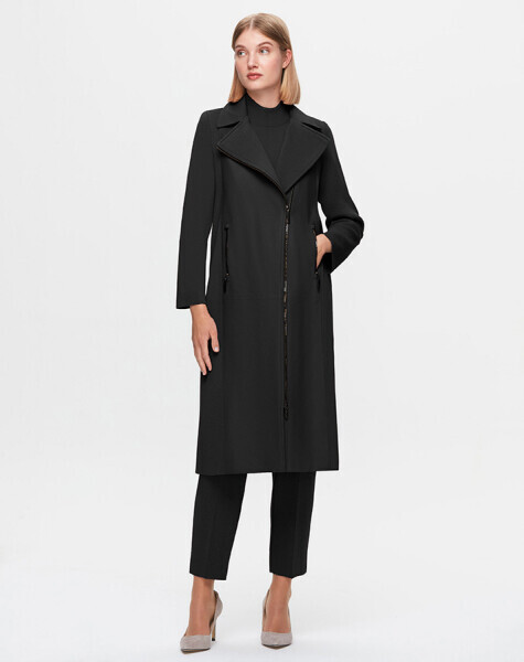 T25K-8010 Önü Deri Fermuarlı Ceket BLACK - 1