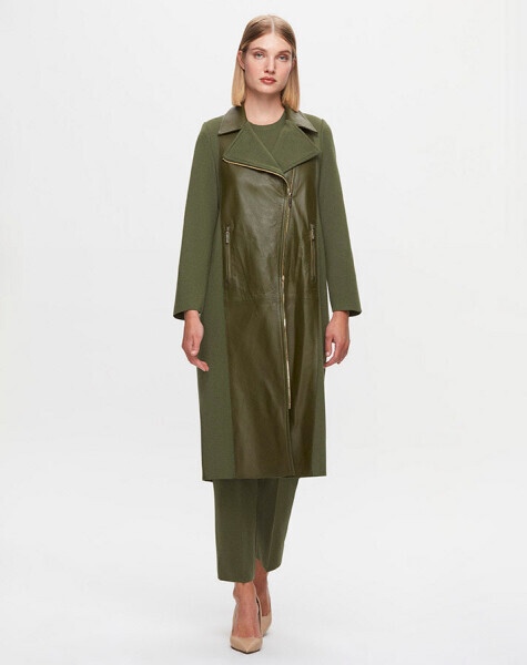 T25K-8010 Önü Deri Fermuarlı Ceket FARAD-GREEN - 1