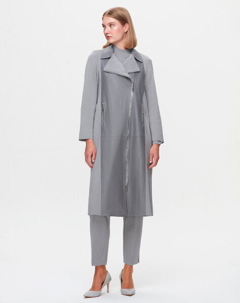 T25K-8010 Önü Deri Fermuarlı Ceket VİALE-GREY 