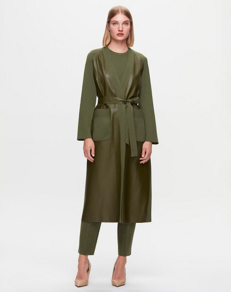 T25K-8011 Long Jacket with Leather Belt on the Front - 8