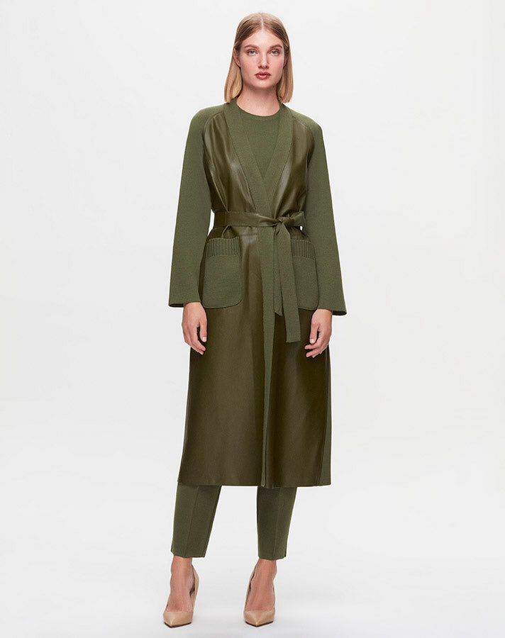 T25K-8011 Long Jacket with Leather Belt on the Front - 8