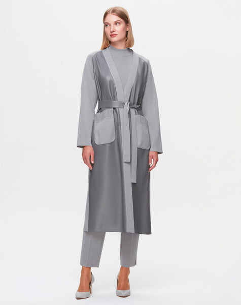 T25K-8011 Long Jacket with Leather Belt on the Front - 1