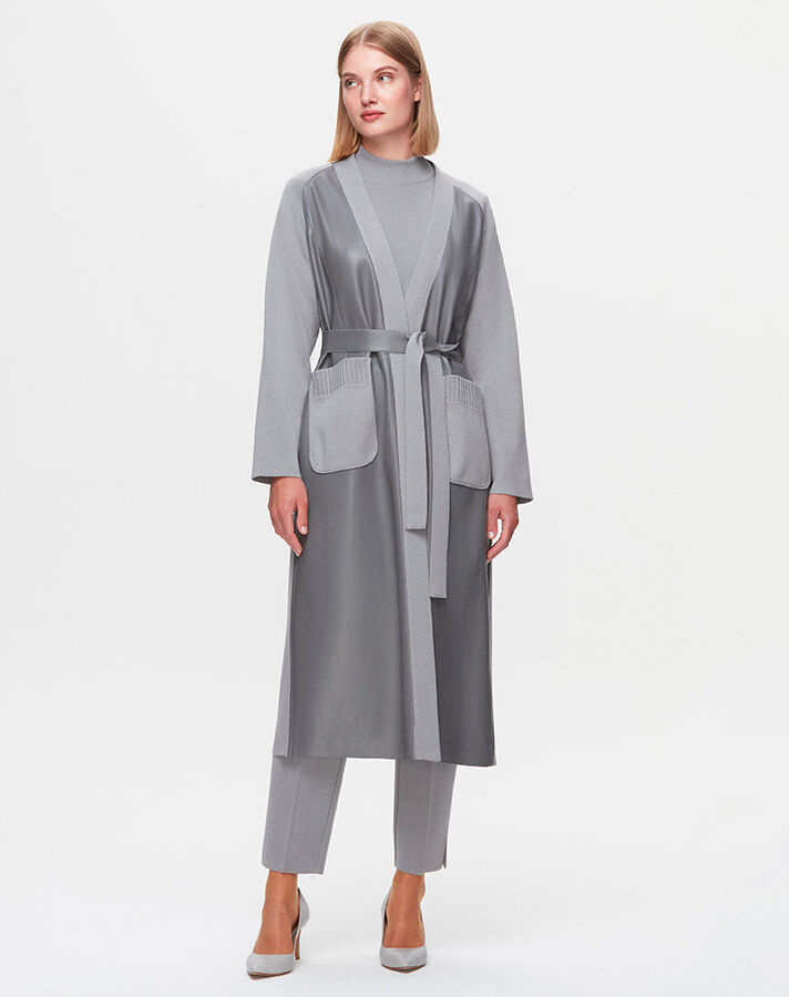 T25K-8011 Long Jacket with Leather Belt on the Front - 1