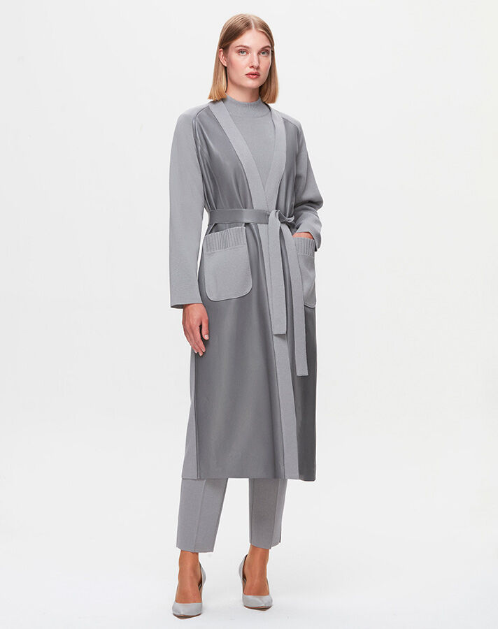 T25K-8011 Long Jacket with Leather Belt on the Front - 2