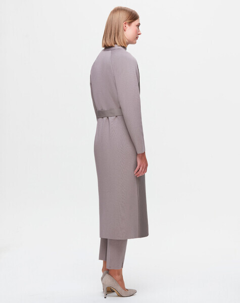 T25K-8011 Önü Deri Kuşaklı Uzun Ceket SCURE-MİNK - 2