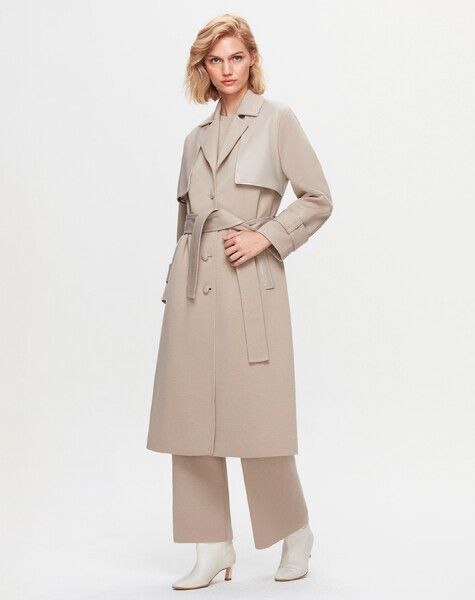 Deri Detaylı Triko Taş Rengi Ceket - 2