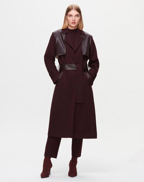 Deri Detaylı Triko Siyah Ceket - 1