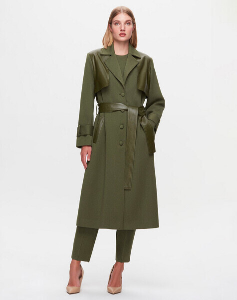 T25K-8013 Deri Detaylı Triko Ceket FARAD-GREEN - 1