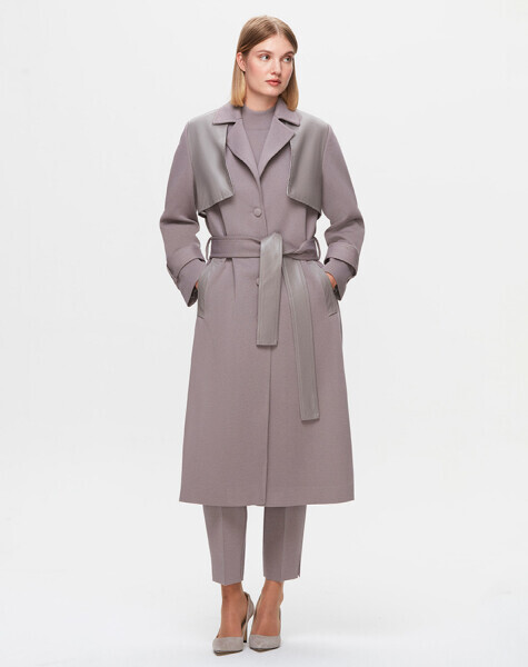 T25K-8013 Deri Detaylı Triko Ceket VİALE-GREY - 2