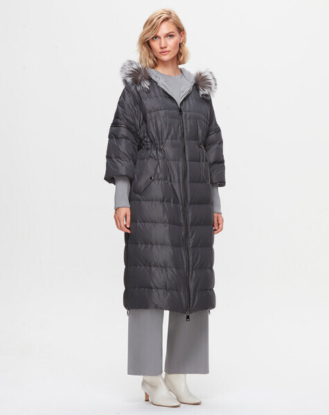 T25K-8018 Kapişonu Kürklü Şişme Mont ANTHRACITE - 2