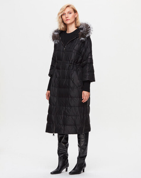 T25K-8018 Kapişonu Kürklü Şişme Mont BLACK 