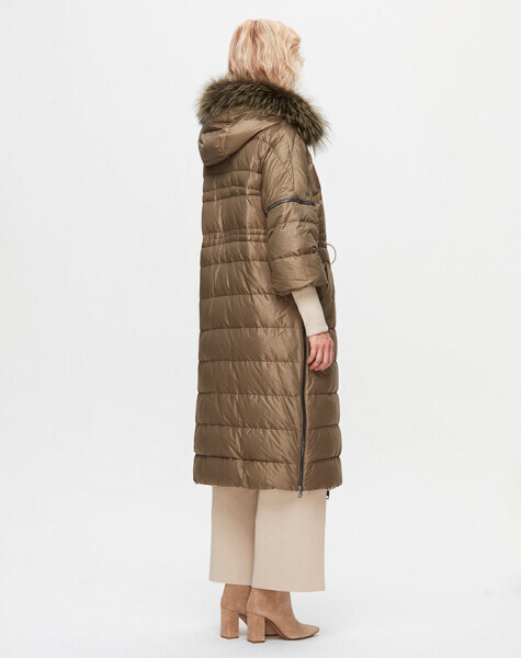 T25K-8018 Kapişonu Kürklü Şişme Mont GREEN - 3