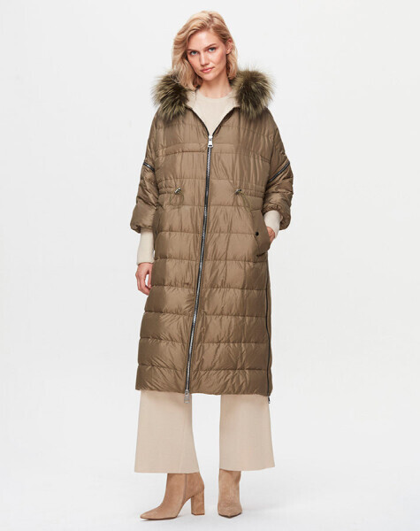 T25K-8018 Kapişonu Kürklü Şişme Mont GREEN - 2