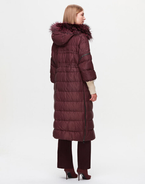 T25K-8018 Kapişonu Kürklü Şişme Mont OUBERGINE - 2